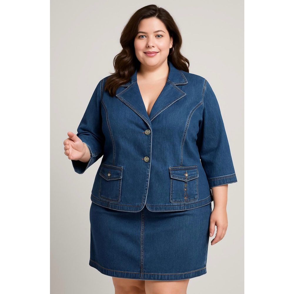 Womens Ashley Stewart Blue Denim 2Pc Skirt Set Plus 18W Indie 90's Throwback Y2K